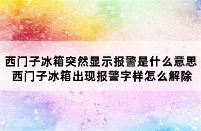 西门子冰箱突然显示报警是什么意思 西门子冰箱出现报警字样怎么解除